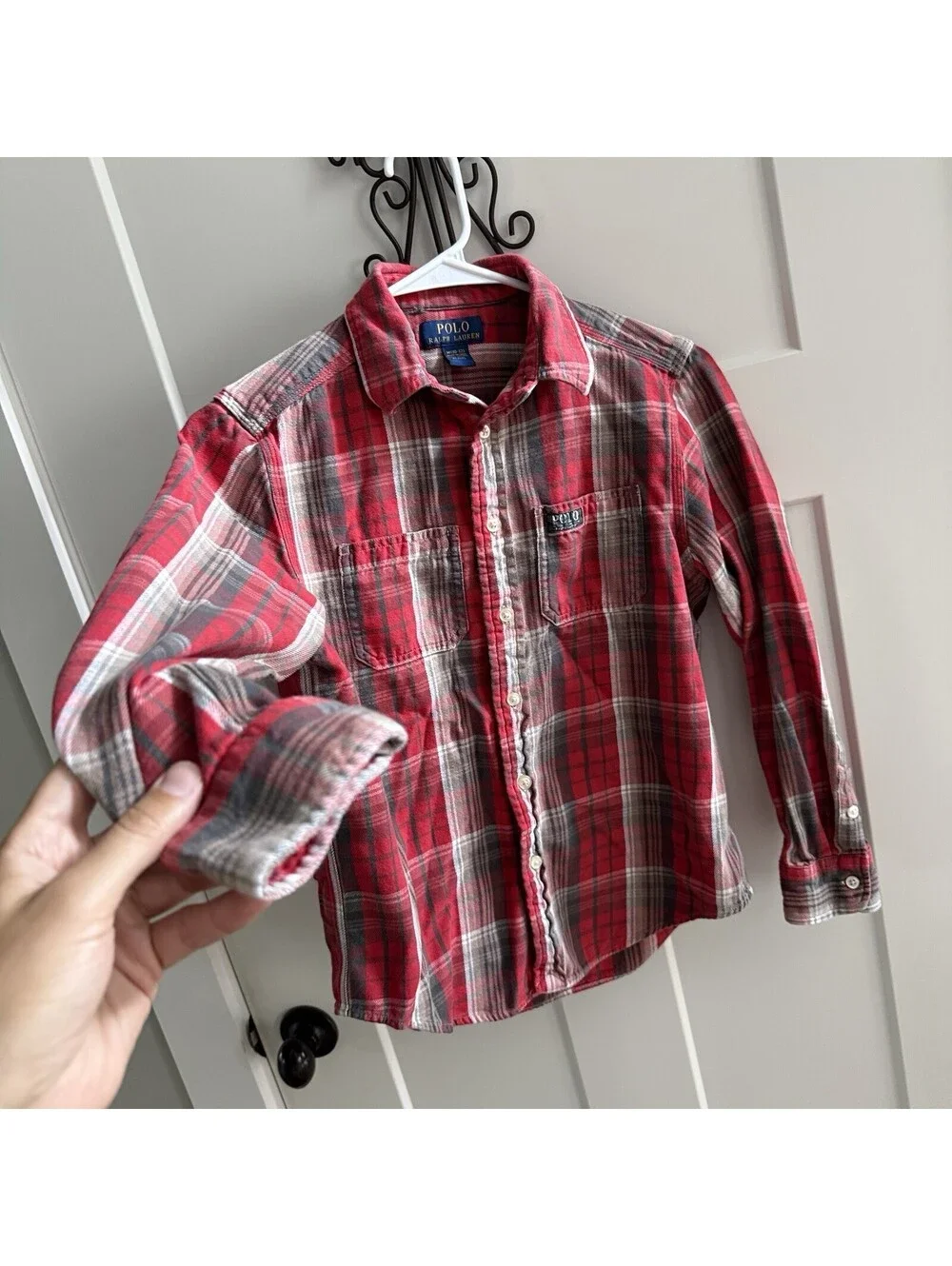 Polo Ralph Lauren Flannel Shirt Youth M 10-12 Red Plaid Cotton Vintage Style